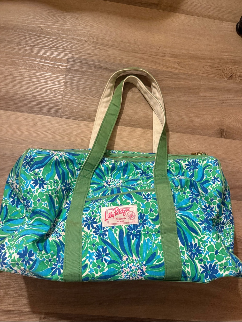 Vintage Lilly Pulitzer Green Floral Canvas Weekender Bag